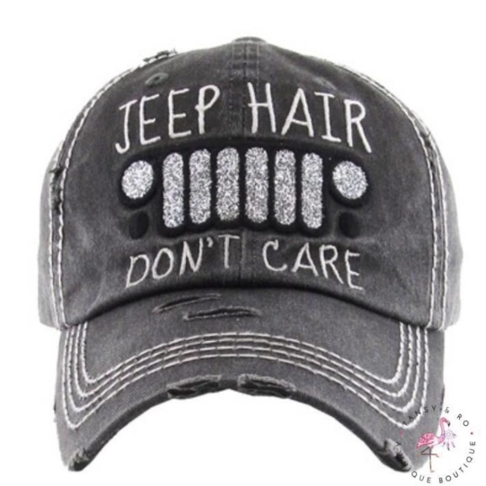 Grey Distressed Jeep Hair Don’t Care Hat Cap